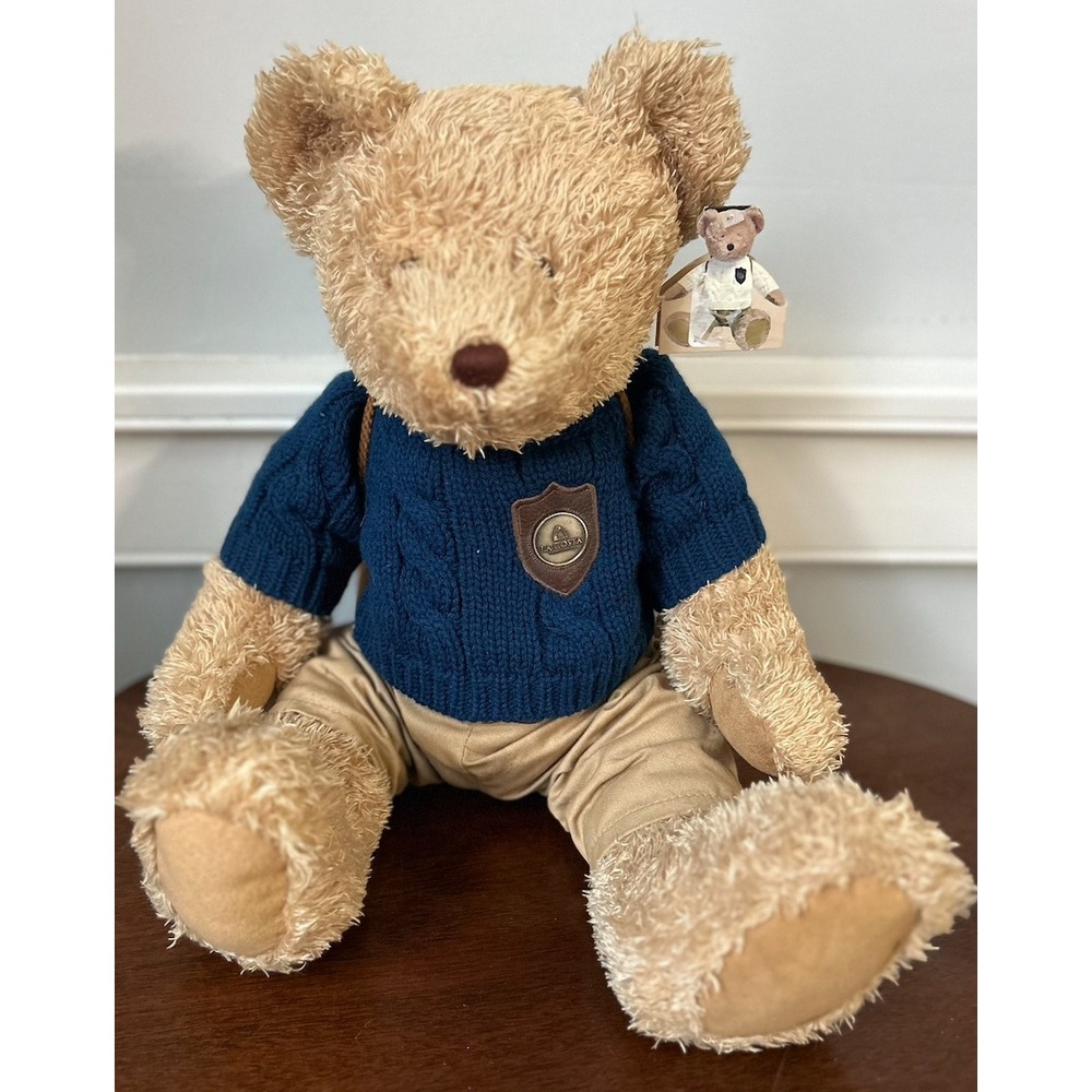 Lacosta Plush Teddy Bear Navy Cable Knit Sweater Khaki Pants Collectible NWT